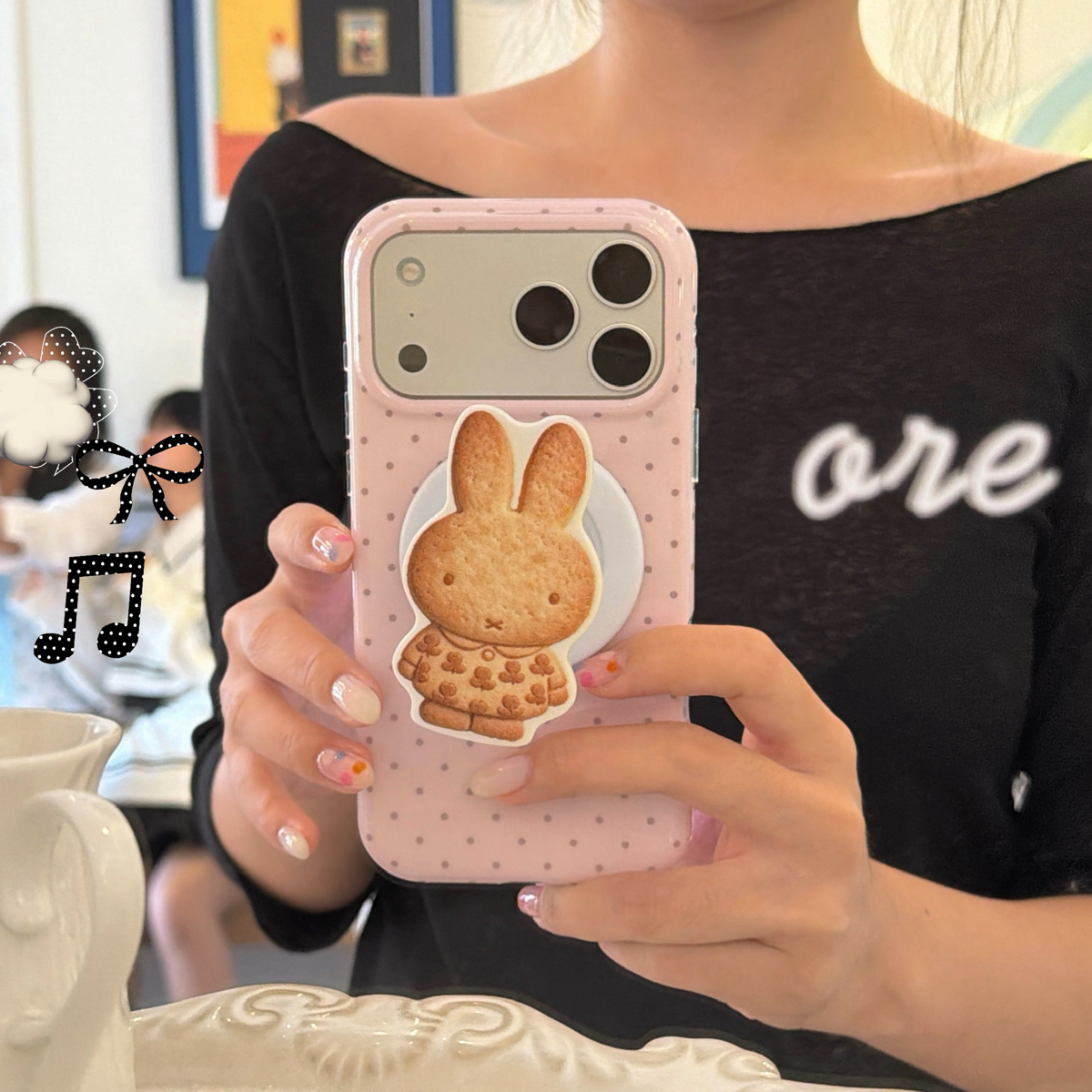 可爱粉底波点米菲饼干支架适用iPhone17promax苹果16手机壳15磁吸圆边双层保护套新款少女心日韩系