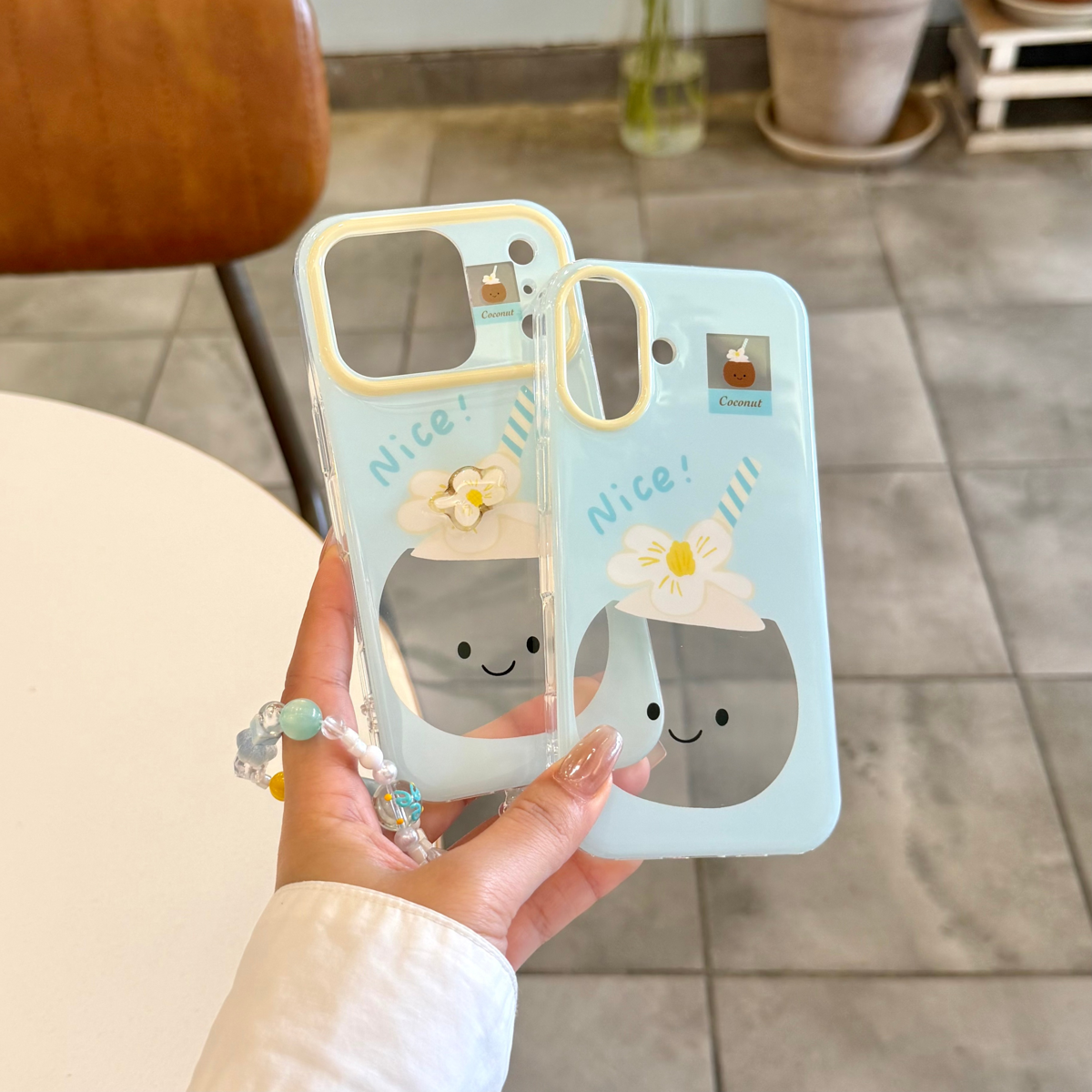 韩国ins可爱治愈蓝色系椰子花旋转情侣款海星挂绳17promax适用iphone16pro双层镂空15手机壳14苹果13卡通