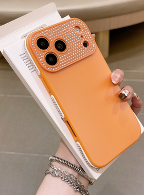 ins高级感适用苹果17promax手机壳iphone17pro黄色满钻大视窗16promax保护套15pm网红14新款13小众12女11磨砂