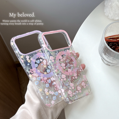 小清新花朵适用iPhone16/17手机壳17ProMAX磁吸壳16ProMAX女款15proMAX保护壳17Pro圆边IMD