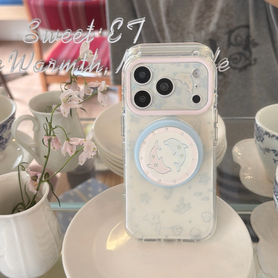 鎏金白底海豚磁吸适用于苹果17promax女款手机壳/16/15promax手机壳iphone17promax可爱卡通17pm