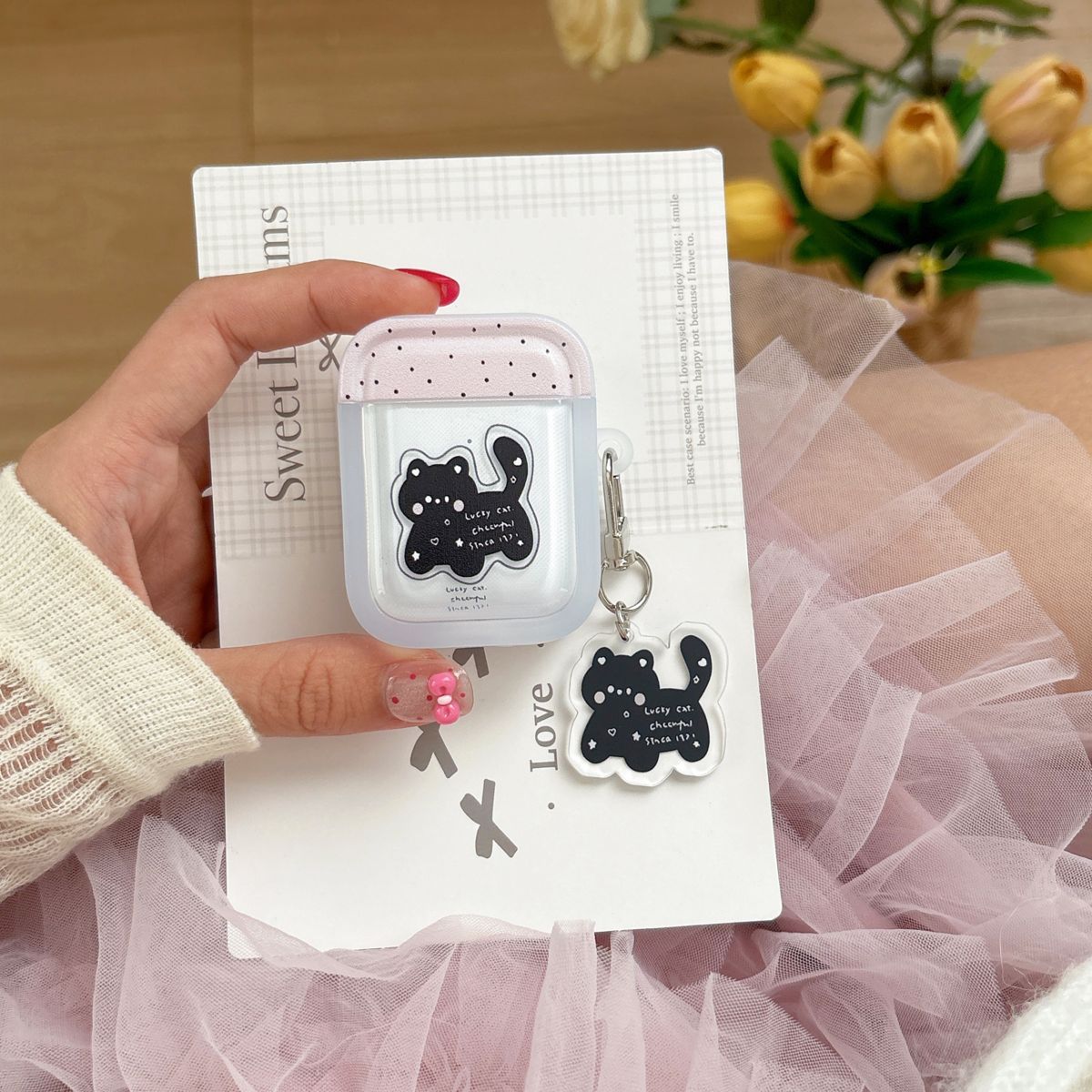 卡通字母猫适用airpods3苹果airpodspro2可爱情侣防摔透明airpods1/2耳机壳软二代防摔硅胶三代蓝牙保护