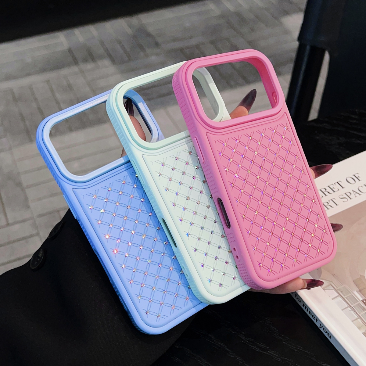 17E多彩满天星皮套适用于IPHONE17E手机壳磨砂棱形纹高端钻石满天星光手机壳