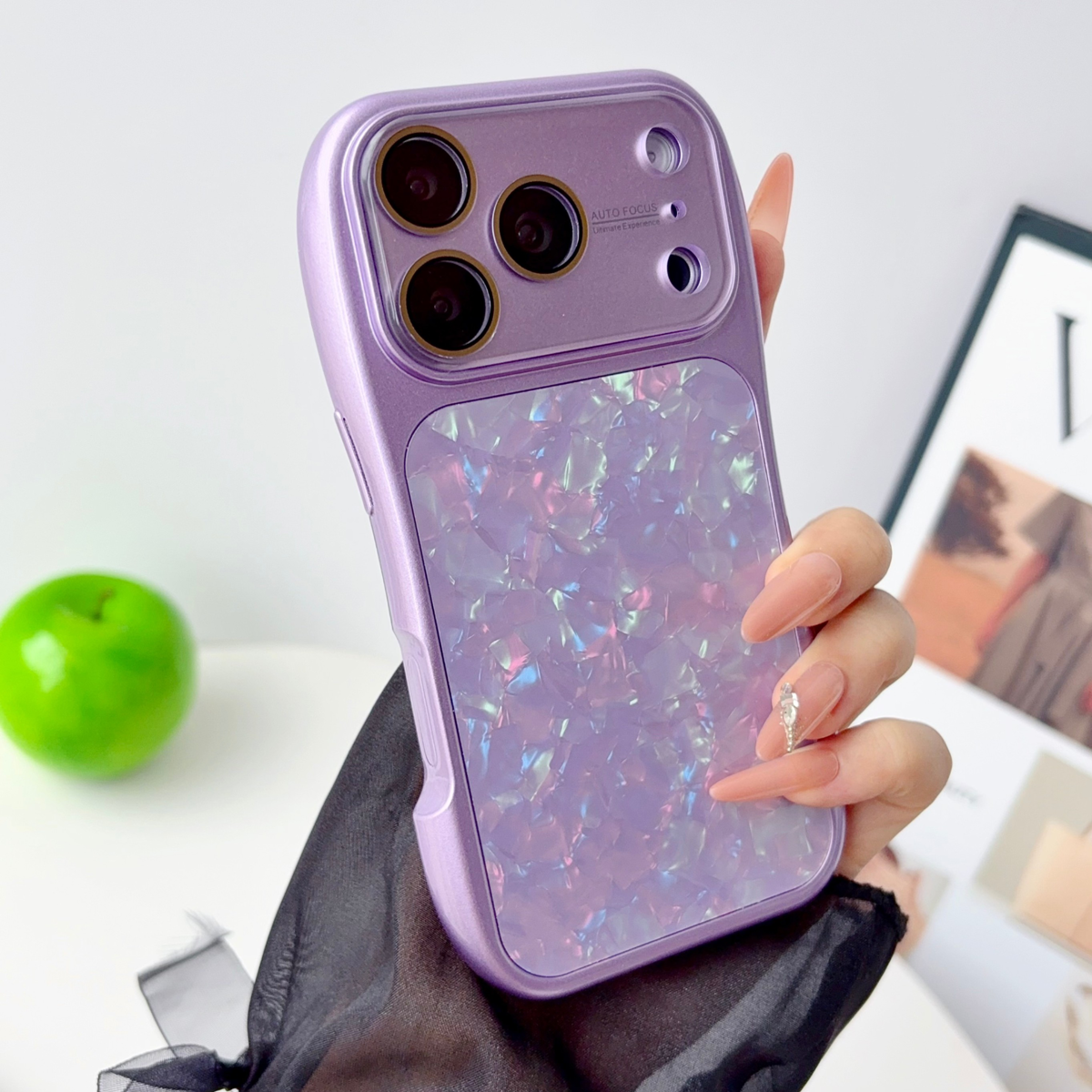 贝壳纹网红新款小蛮腰闪粉适用iPhone17promax手机壳新款17pro高级感16奢华15pm苹果防摔14软边