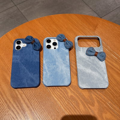 ins高颜值牛仔蓝适用苹果17promax手机壳iPhone15pro布绒壳14珍珠13pro韩系15Promax高级感简约女款14p