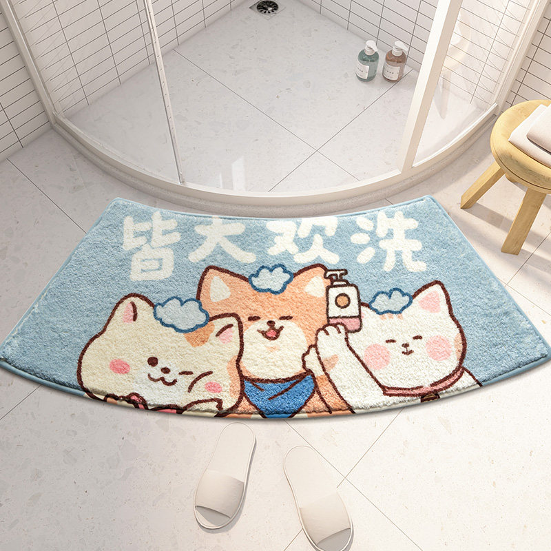 卡通猫咪浴室防滑垫家用弧形吸水地垫淋浴房厕所门口卫浴地毯脚垫