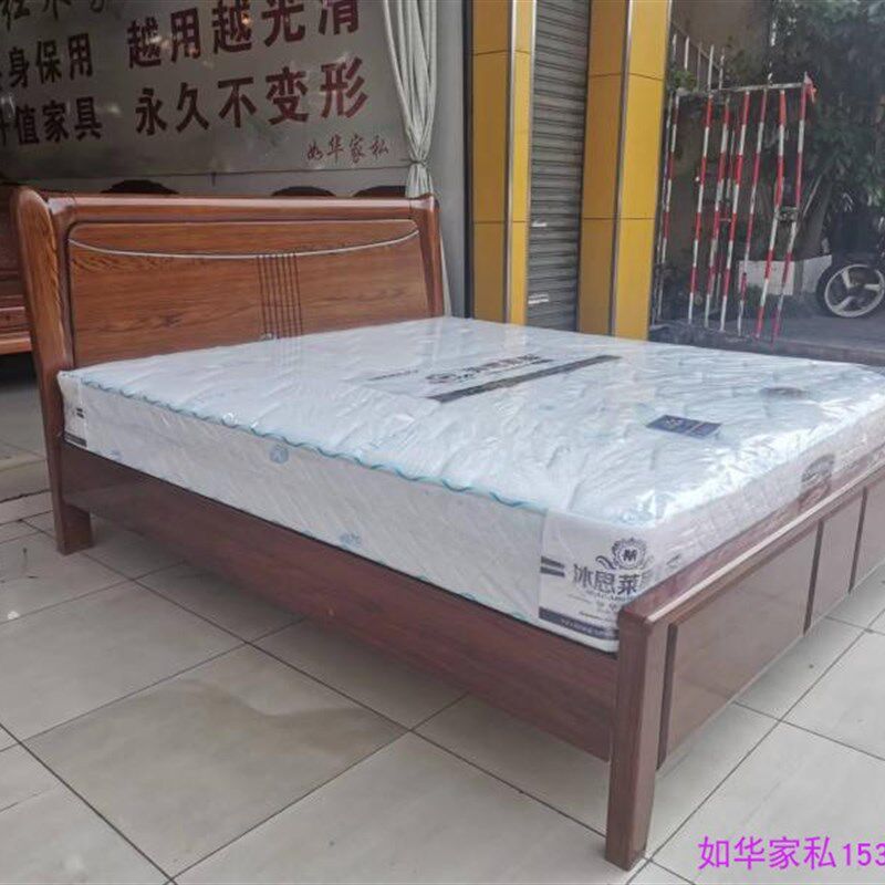 新款白色优质中式实木乌金木新婚客房双人床深色大床简约实木