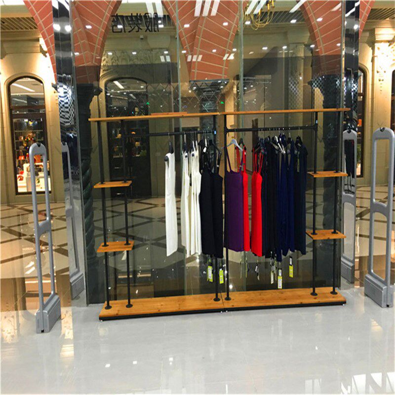 铁艺复古服装店展示架落地式货架组合服装架子实木挂衣架正挂侧挂