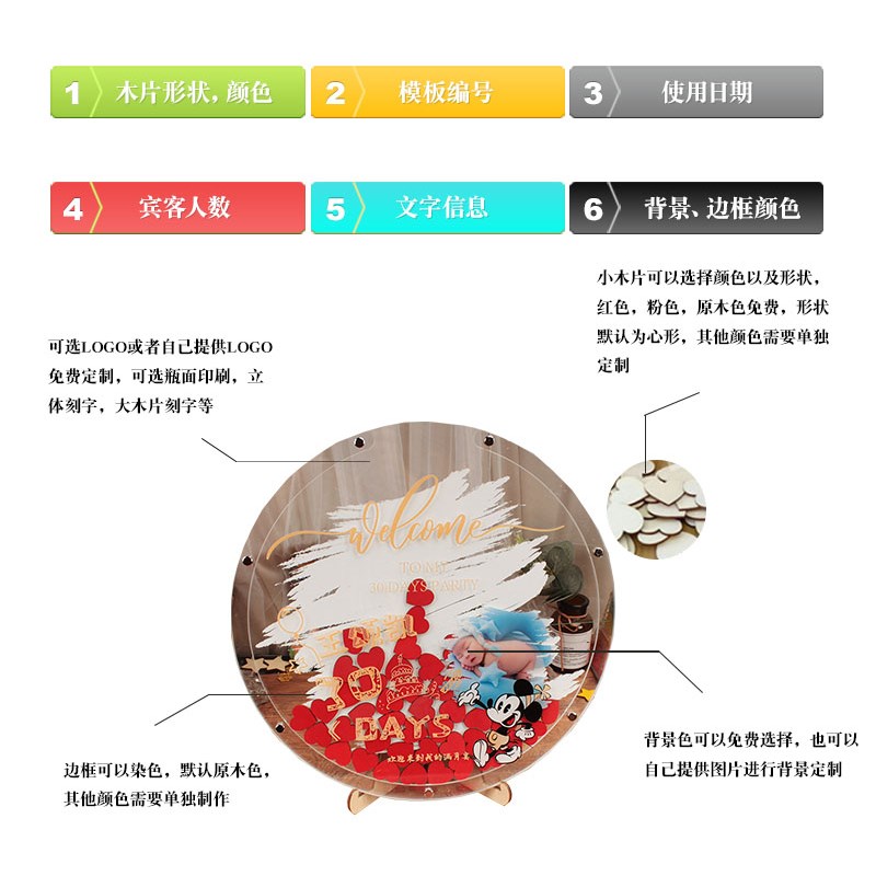 高级感全透明亚克力白色圆形婚礼签到板创意个性定制结婚签名相框图片
