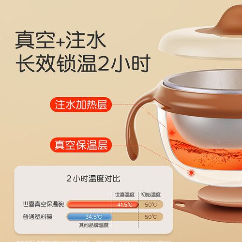 世喜注水保温碗婴幼儿童宝宝辅食碗专用米粉恒温吃饭碗不锈钢餐具