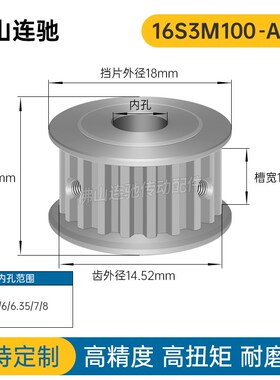 S3M16齿-11宽 两面平同步轮 槽宽11 AF型 同步皮带轮16S3M100-A-