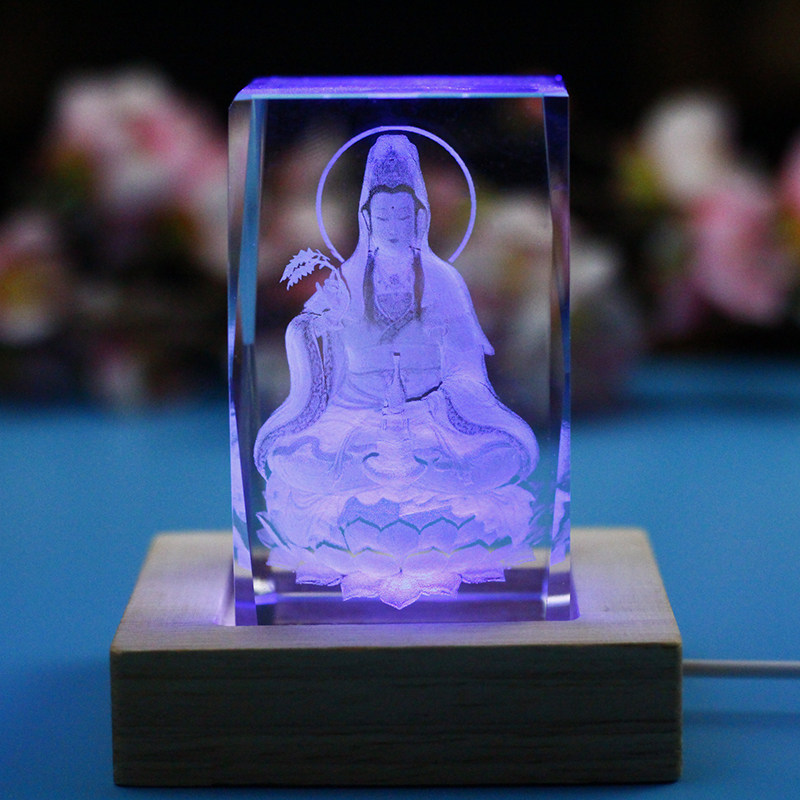 水晶内雕地藏王观世音菩萨佛像东林大佛黄鹤楼发光模型工艺品摆件图片