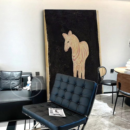 常玉小马客厅装饰画高级感大尺寸无框画餐厅边柜摆画小众艺术挂画