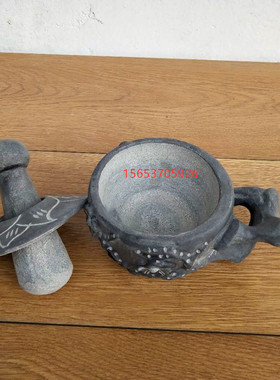 石雕天然青石头石臼蒜窝打年糕糍粑辣椒家用手工大号石臼厨房摆件