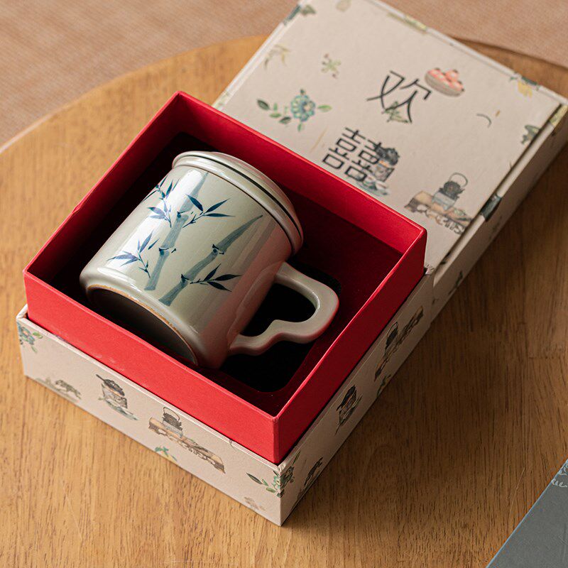 草木灰手绘兰花泡茶杯茶水分离陶瓷办公室茶具杯子过滤马克杯