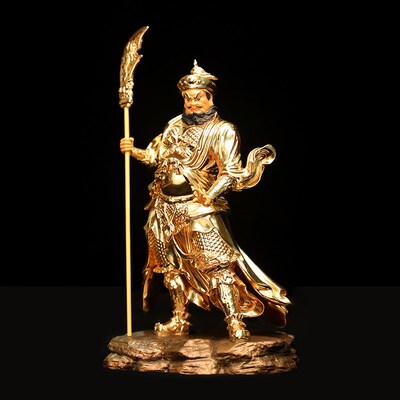 黄铜贴金关公坐像绿袍关二爷神像关羽副将关平周仓护法像关圣帝君