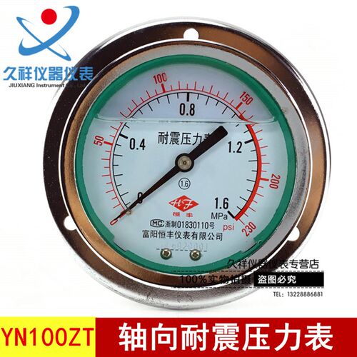 YN100ZT 1.6Mpa耐震轴向压力表 工业用面板式压力计 恒丰仪表品牌