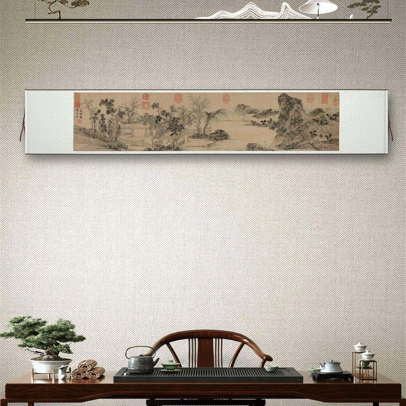 明代文徵明《林榭煎茶图》客厅z书房茶室装饰画卷轴挂画高清字画
