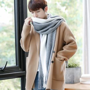 韩版围巾c男冬季简约百搭男士围巾保暖加厚学生日系风毛线围脖女