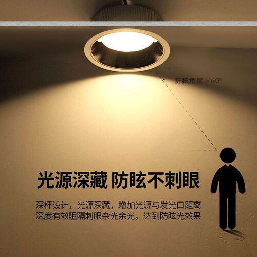 4寸嵌入式led窄边防眩筒灯商场店铺天花灯12W15W开孔12公分120mm