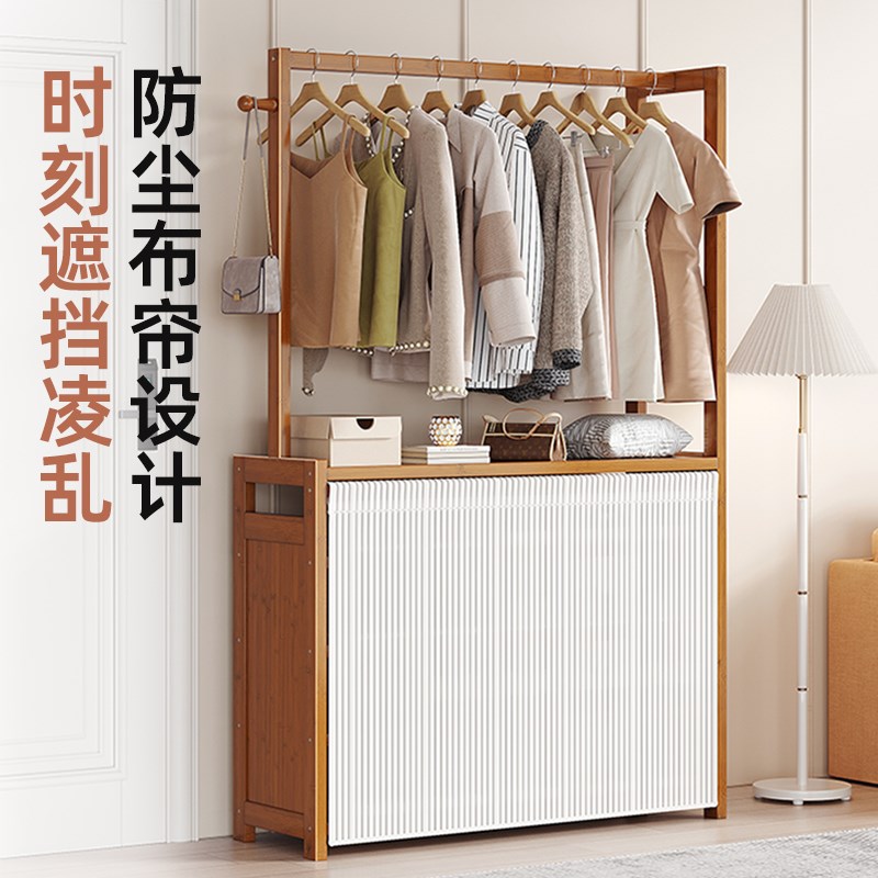 简易鞋架挂衣架一体家用门口多层多功能衣帽架卧室落地防尘鞋柜