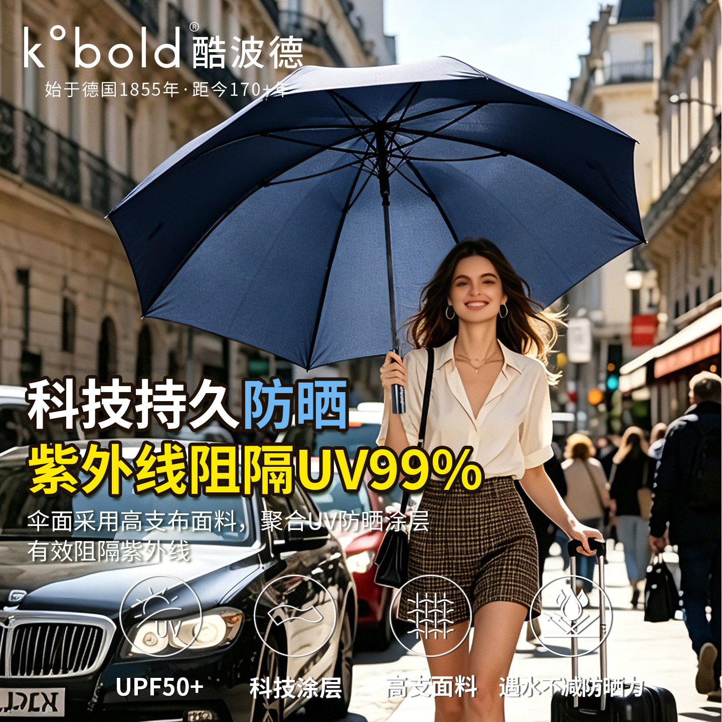 kobold德国加大雨伞超轻大晴雨两用男士三双人直柄伞碳纤维女商务