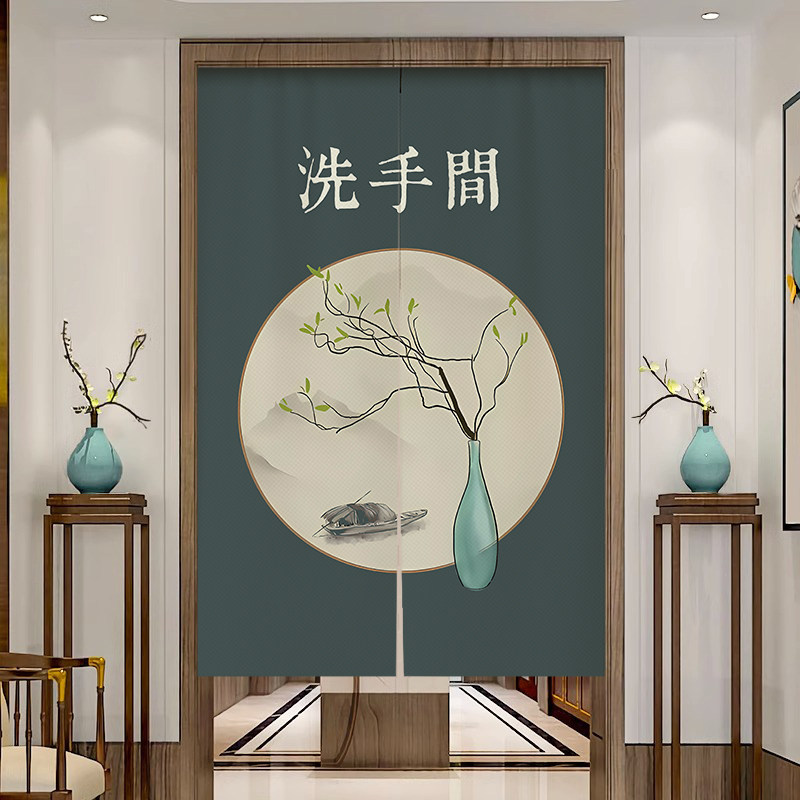 中式卫生间门帘隔断帘饭店洗手间专用遮挡帘家用厕所遮丑布艺半帘