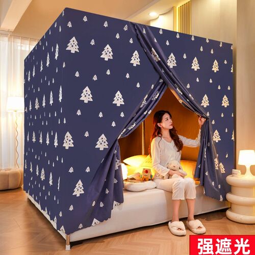 床幔全遮光布蚊i帐一体式遮光床帘全遮光床帘单开门保暖床帐挡风