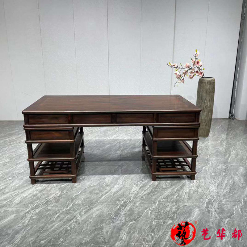 红木大红酸枝实木圆包圆办公桌交趾黄檀家用书房U明式书桌电脑桌
