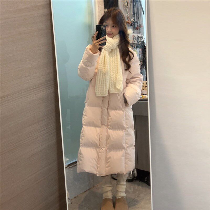 中戏羽绒棉服女款2025新款中长A款过膝冬季加厚小个子学生棉衣棉