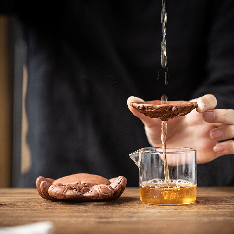 记今朝《八方来财》螃蟹一体过滤网紫砂茶漏茶叶过滤器茶盘摆件