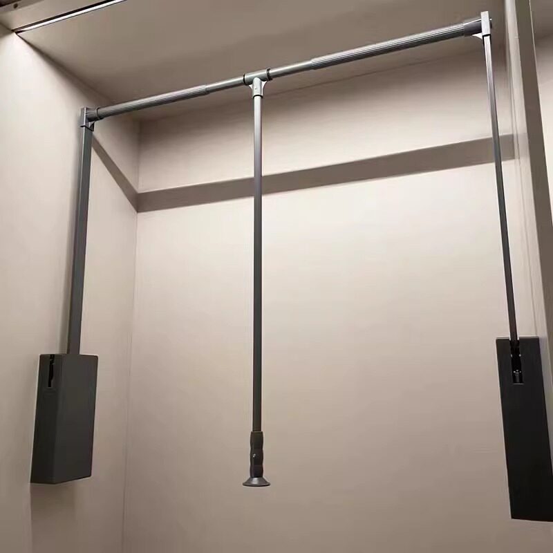 可伸缩下拉式挂衣杆衣通衣帽间家用拉杆衣柜内缓冲下拉升降挂衣架