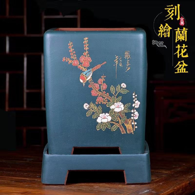 特大紫砂花盆兰花盆四方花盆君子兰花盆高花盆陶瓷花盆兰花专用盆