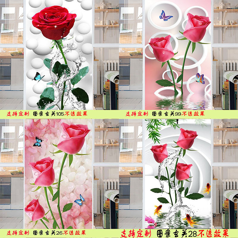 玻璃贴纸浴室卫生间衣柜移门推拉门防透遮光防晒防窥视膜玫瑰花卉