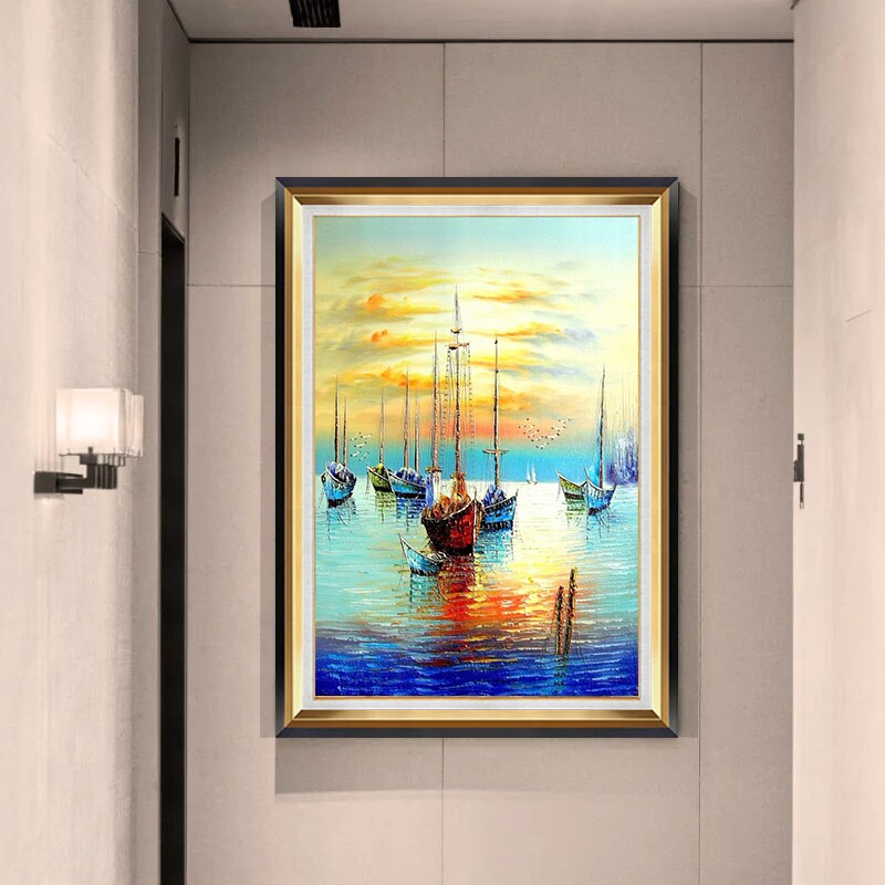 一帆风顺入户玄关装饰画美式走廊过道挂画竖版餐厅客厅风景墙壁画