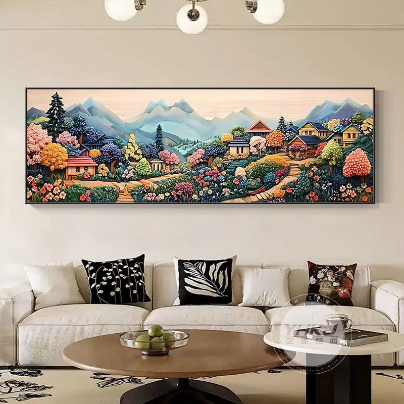 童话小镇奶油风客厅装饰画小众艺术沙发背景墙挂画卧室床头墙壁画