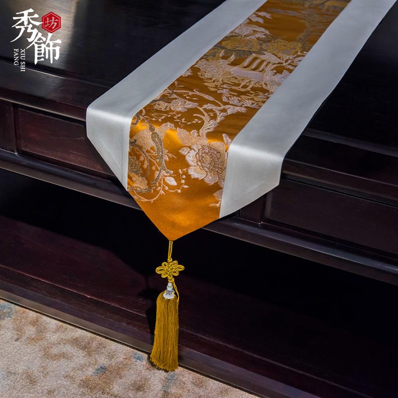 新中式桌旗客厅餐桌电视柜茶几布艺床旗床尾巾茶道桌布中国风定制