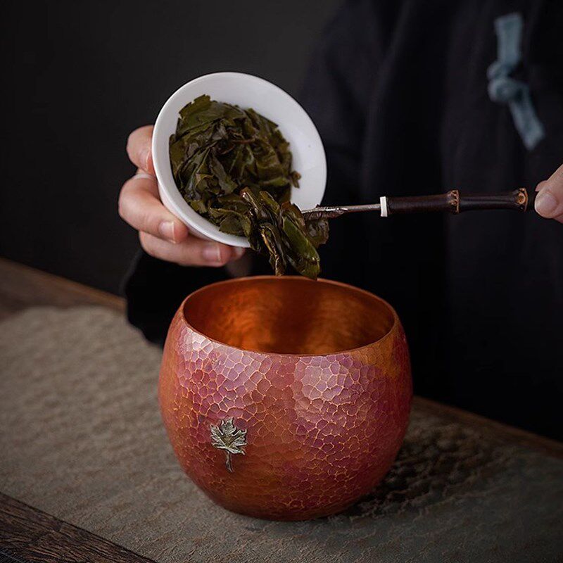 紫铜嵌银建水茶洗杯洗家用功夫茶具茶道配件干泡水盂洗茶碗茶渣缸