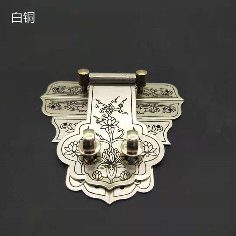 新品纯铜官皮箱拉手首饰盒箱扣小木盒装饰铜角码蚀刻藤花仿古合页