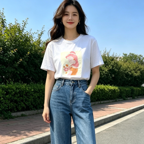 101B1007 拉夏家夏季圆领宽松百搭显瘦女士短袖T恤