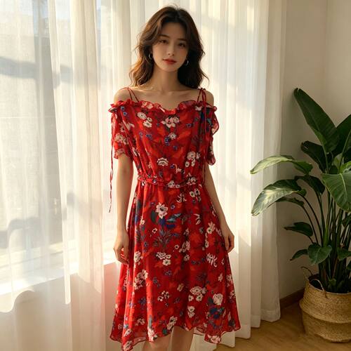 70013568拉家夏季碎花减龄显瘦连衣裙Y560