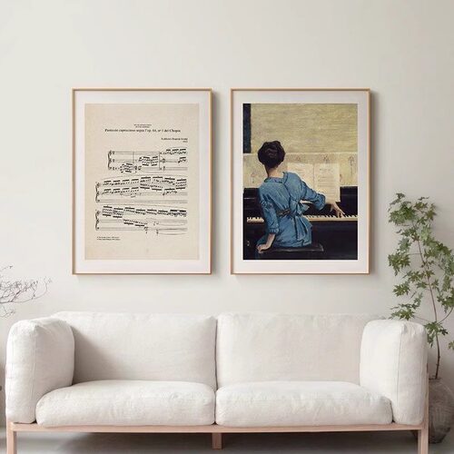 肖邦琴谱房间装饰画手稿钢琴房音乐教室背景墙面挂画小众复古壁画