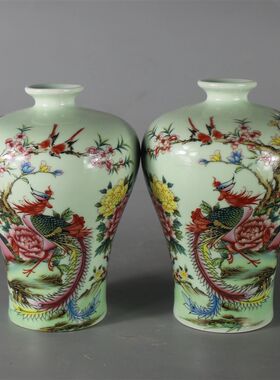 景德镇仿古陶瓷清同治粉彩祥凤莱仪花鸟梅瓶家居装饰展柜收藏摆件