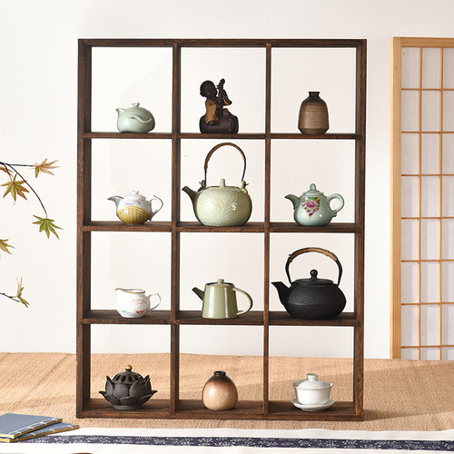 实木壁挂墙茶具架中式博古架多宝阁茶杯架可壁挂格子架茶架摆件架