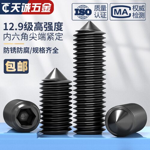 12.9级尖头紧定螺丝止付无头内六角机米尖端顶丝螺丝M3-5VM6M10M1