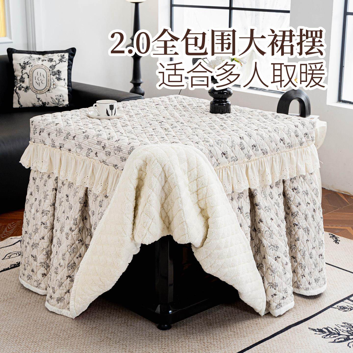 2026火新款纯棉烤火火桌罩高级取暖套烤被GUJ正方形加厚炉保护罩