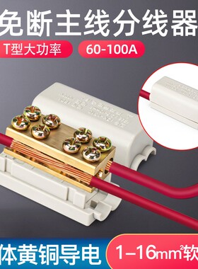 大功率T型快速接线端子电线连接器1分2分线器10平方并线神器60A