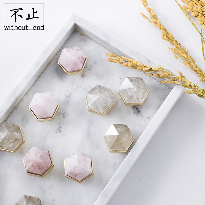 原创设计不止黄铜天然水晶拉手北欧轻奢橱柜门衣柜家具六角小把手