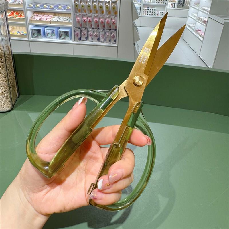 透明亚克力手柄厨房剪刀不锈钢家用多功能海鲜剪烧烤蔬菜剪食物剪