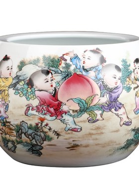 牛年聚宝盆招财摆件陶瓷客厅家用书房玄关聚财花盆鱼缸结婚工艺品